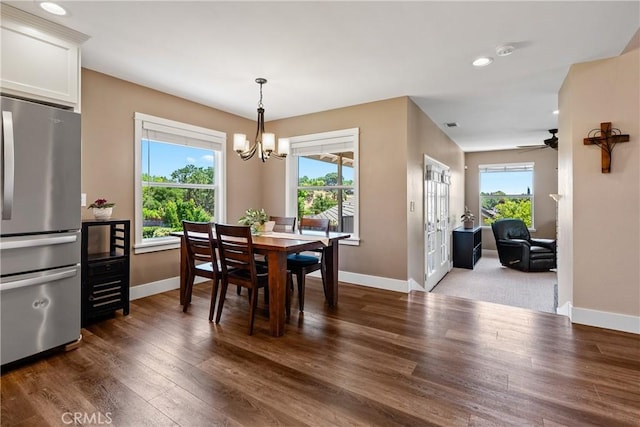 1534 Via Arroyo, Paso Robles, CA 93446 - dining area featuring baseboards, a chandelier, dark wood-style flooring, recessed lighting, and ceiling fan