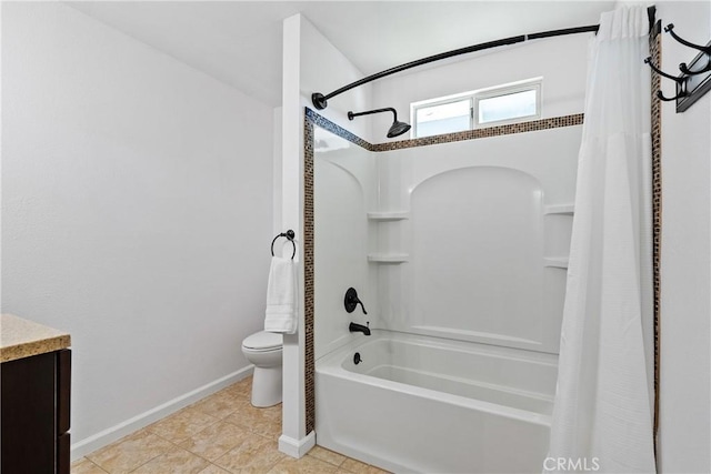 1534 Via Arroyo, Paso Robles, CA 93446 - bathroom with toilet, shower / bath combination with curtain, baseboards, tile patterned floors, and vanity