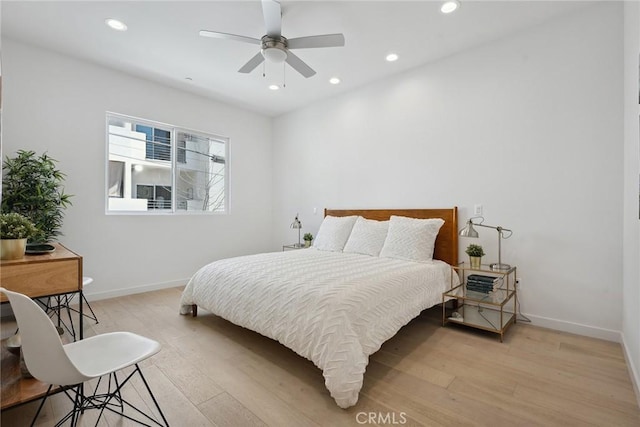 1746 Garfield Pl Unit 203, Los Angeles, CA 90028 - bedroom with baseboards, light wood-style floors, recessed lighting, and ceiling fan