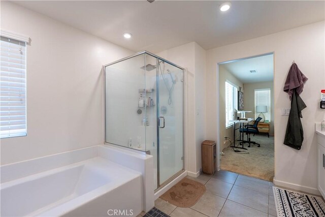 980 W Jasmine Way, Rialto, CA 92376 - full bath featuring a garden tub, a shower stall, tile patterned floors, baseboards, and recessed lighting
