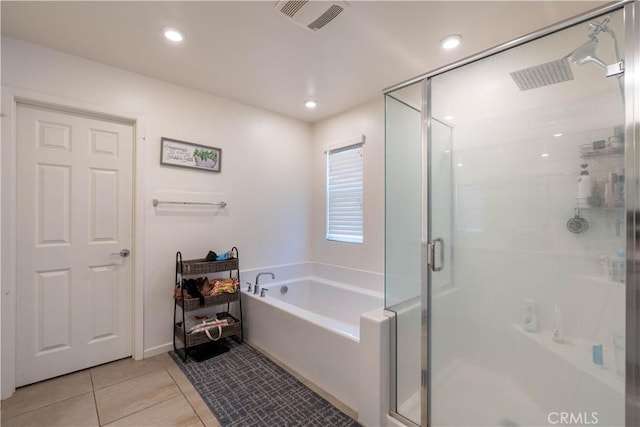 980 W Jasmine Way, Rialto, CA 92376 - full bathroom featuring tile patterned floors, a garden tub, a stall shower, and recessed lighting