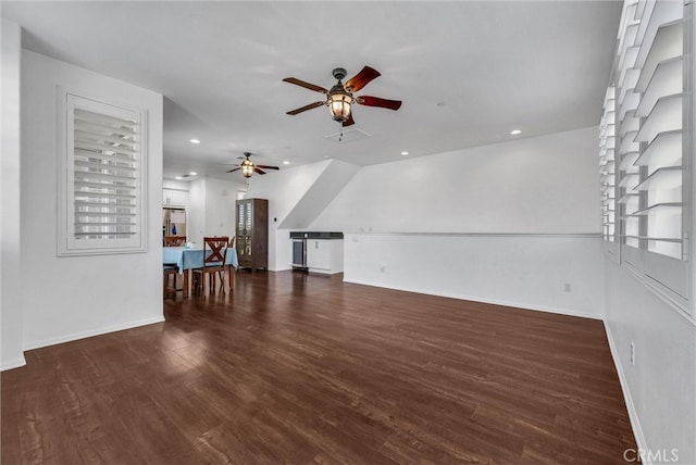 12473 Constellation St, Eastvale, CA 91752 - unfurnished living room featuring a ceiling fan, wood finished floors, baseboards, and recessed lighting