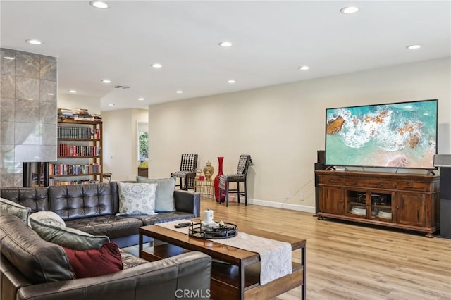 7117 Vanscoy Ave, North Hollywood, CA 91605 - living room with light wood finished floors, recessed lighting, and baseboards