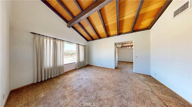 20061 Seneca Rd, Apple Valley, CA 92307 - carpeted spare room with high vaulted ceiling and wood ceiling with exposed beams