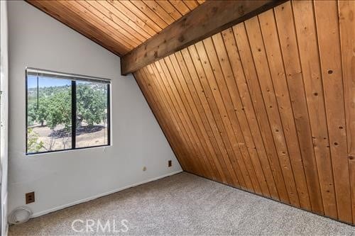 28921 Bear Valley Rd, Tehachapi, CA 93561 - bonus room with vaulted ceiling, wood ceiling, carpet, and baseboards
