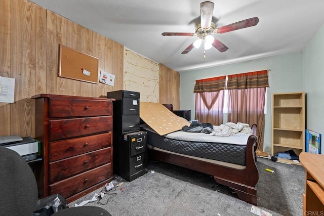 146 Padre Tullio Dr, San Ysidro, CA 92173 - carpeted bedroom featuring wooden walls and a ceiling fan