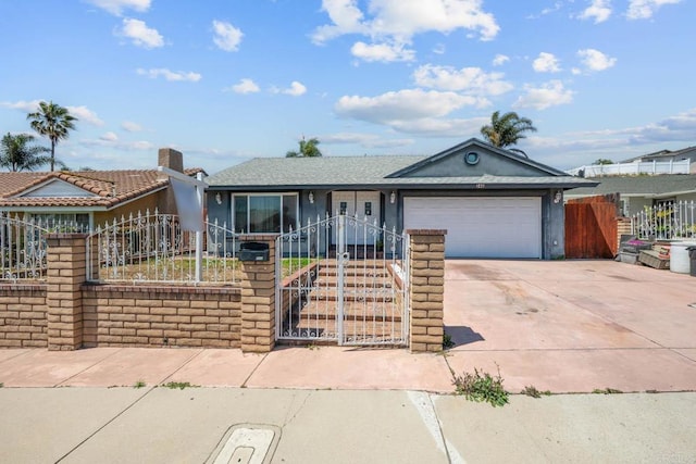 146 Padre Tullio Dr, San Ysidro, CA 92173 - single story home featuring concrete driveway, a fenced front yard, a garage, stucco siding, and a chimney