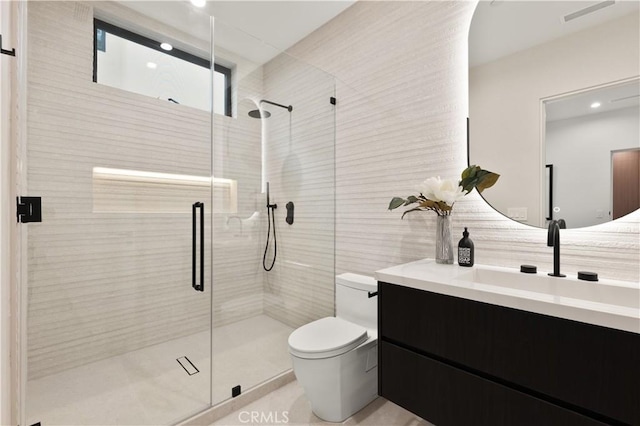 4211 Agnes Ave, Studio City, CA 91604 - full bathroom with toilet, vanity, a shower stall, and recessed lighting