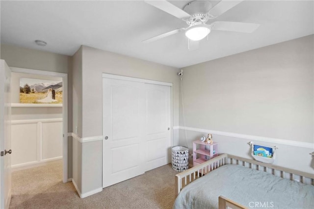 45614 Hawk Ct, Temecula, CA 92592 - bedroom with carpet, a closet, a ceiling fan, and baseboards
