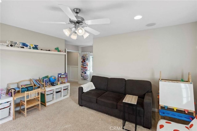 45614 Hawk Ct, Temecula, CA 92592 - carpeted living room with a ceiling fan and recessed lighting