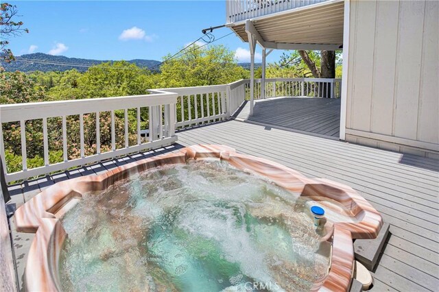 28720 Zion Dr, Lake Arrowhead, CA 92352 - wooden deck featuring a mountain view