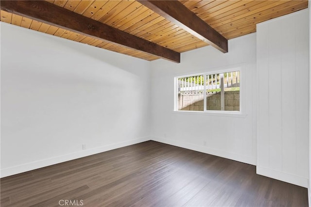 28720 Zion Dr, Lake Arrowhead, CA 92352 - unfurnished room featuring dark wood-style floors and a wooden ceiling with exposed beams
