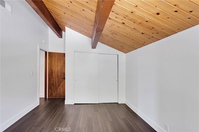 28720 Zion Dr, Lake Arrowhead, CA 92352 - unfurnished bedroom with wood finished floors, a closet, and wood ceiling