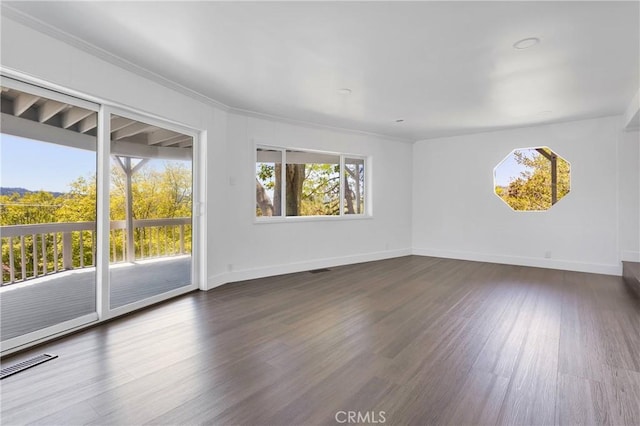 28720 Zion Dr, Lake Arrowhead, CA 92352 - unfurnished room with dark wood finished floors and crown molding