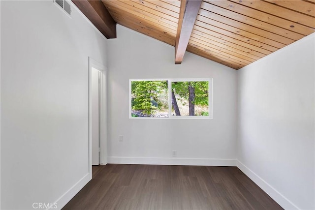 28720 Zion Dr, Lake Arrowhead, CA 92352 - unfurnished room with wooden ceiling and dark wood-style floors