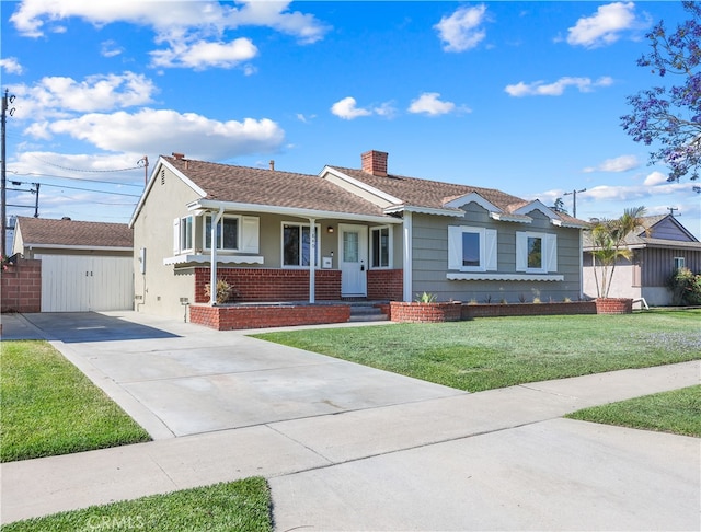 1840 W Southgate Ave, Fullerton, CA 92833 - ranch-style house featuring a porch, concrete driveway, and a chimney