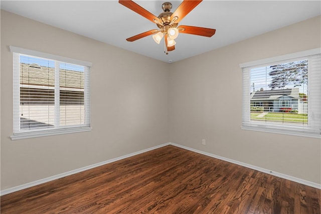 1840 W Southgate Ave, Fullerton, CA 92833 - empty room with baseboards, dark wood-style floors, plenty of natural light, and a ceiling fan