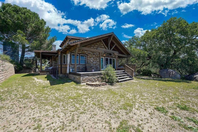 21057 Sutherland Dam Rd, Ramona, CA 92065 - rear view of house featuring a lawn and a wooden deck
