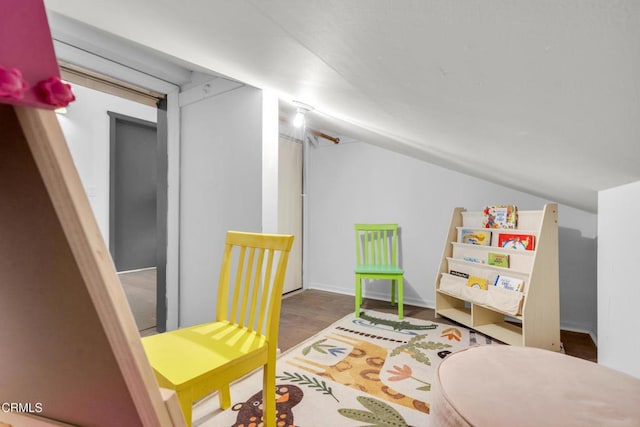 684 Orange Dr, Sierra Madre, CA 91024 - recreation room featuring lofted ceiling and wood finished floors