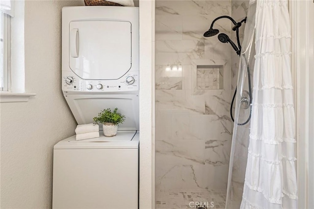1125 Sheridan Ave Unit 68, Chico, CA 95926 - washroom featuring estacked washer and dryer