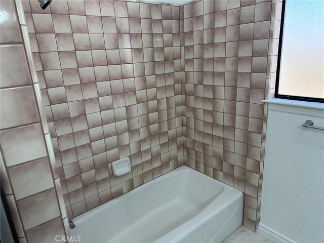 16485 Wintun Rd, Apple Valley, CA 92307 - bathroom with baseboards, shower / tub combination, and marble finish floors