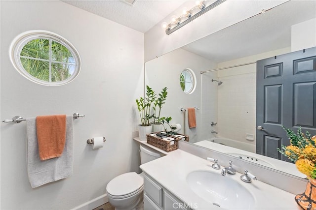 19431 Ranch Ln Unit 101, Huntington Beach, CA 92648 - full bathroom with toilet, vanity, washtub / shower combination, and baseboards