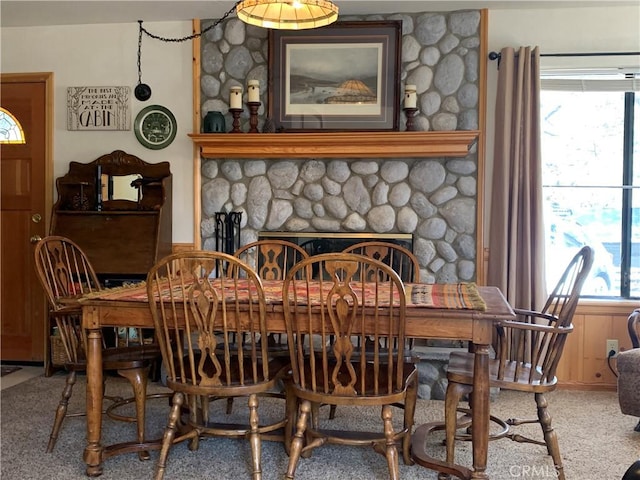 762 Esquimoux Dr, Green Valley Lake, CA 92341 - dining area with a fireplace and carpet floors