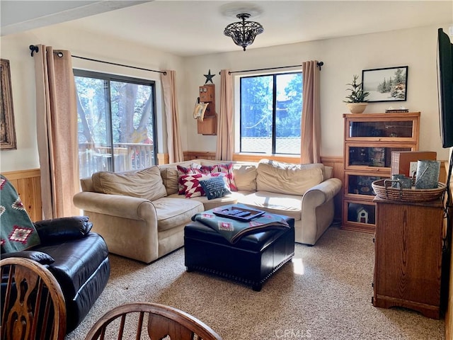762 Esquimoux Dr, Green Valley Lake, CA 92341 - living area with plenty of natural light, light carpet, and a wainscoted wall