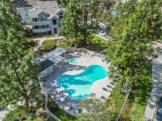 26762 Claudette St Unit 417, Canyon Country, CA 91351 - aerial view of property and surrounding area featuring a pool
