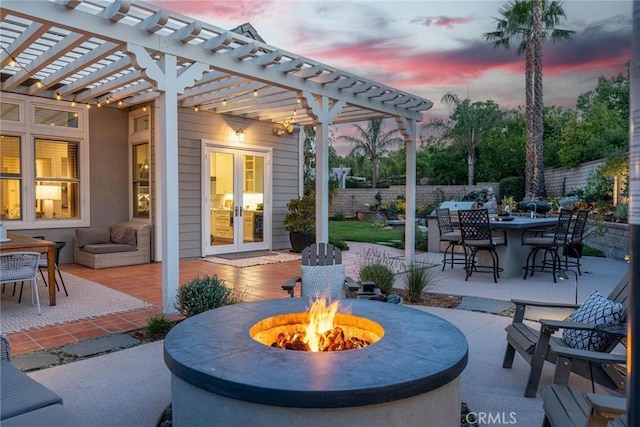26941 Redwood Bluff Ln, Valencia, CA 91381 - view of patio / terrace with an outdoor fire pit and a pergola