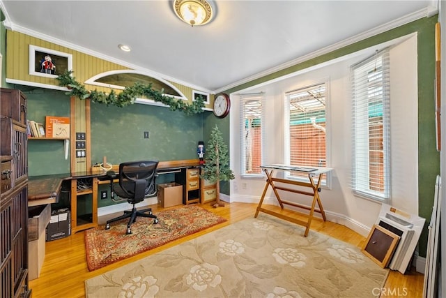 418 Tulare Ave, Morro Bay, CA 93442 - office with crown molding, healthy amount of natural light, wood finished floors, and baseboards