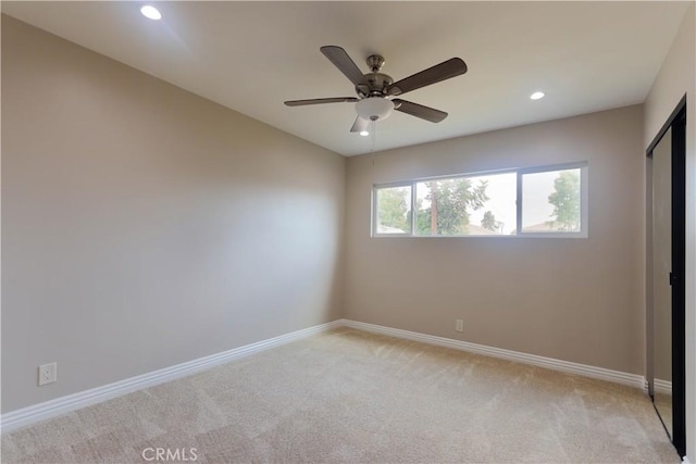 1023 W 186th St, Gardena, CA 90248 - unfurnished bedroom featuring light carpet, baseboards, recessed lighting, a closet, and ceiling fan