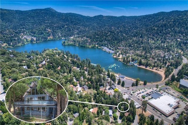 24141 Zell Ct, Crestline, CA 92325 - drone / aerial view of a forest and a water and mountain view