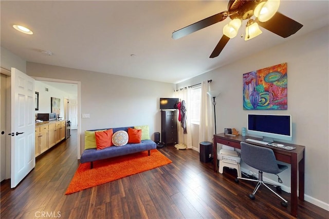200 Cyclone St, Nipomo, CA 93444 - office area with dark wood finished floors, a ceiling fan, baseboards, and recessed lighting