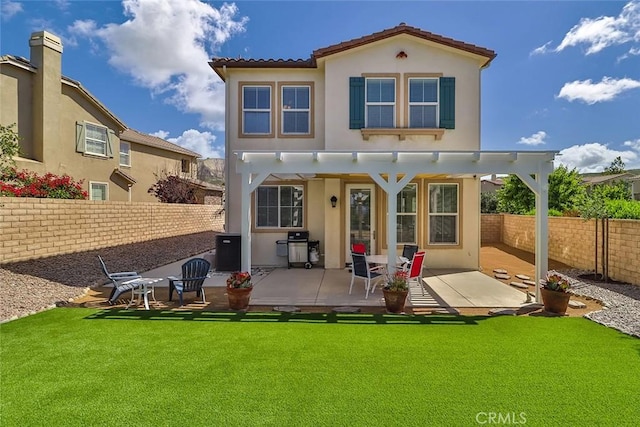 3607 Cascara Ct, Simi Valley, CA 93065 - back of house with a pergola, stucco siding, a patio area, and a tiled roof