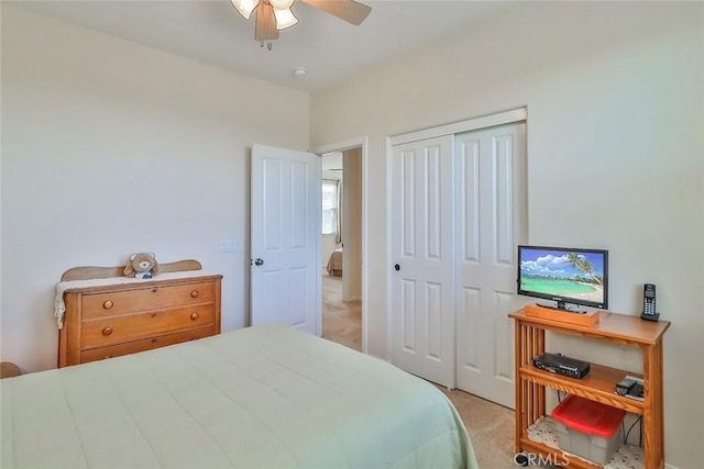 3607 Cascara Ct, Simi Valley, CA 93065 - bedroom featuring light colored carpet, a closet, and a ceiling fan