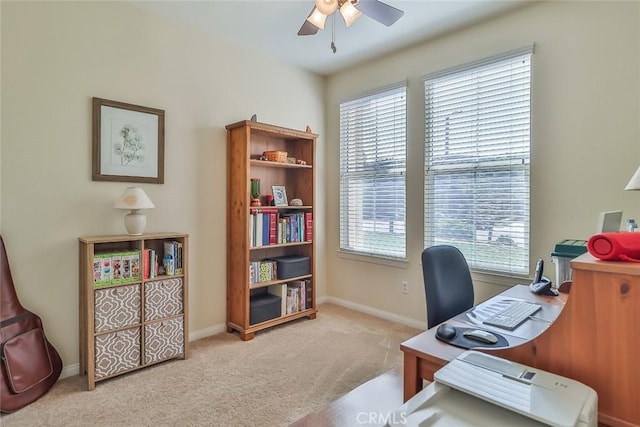 3607 Cascara Ct, Simi Valley, CA 93065 - carpeted office featuring a ceiling fan, healthy amount of natural light, and baseboards