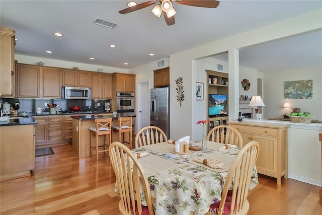 3607 Cascara Ct, Simi Valley, CA 93065 - dining space featuring ceiling fan, light wood-style flooring, and recessed lighting