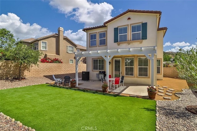 3607 Cascara Ct, Simi Valley, CA 93065 - rear view of property featuring a pergola, a patio area, stucco siding, and a tiled roof
