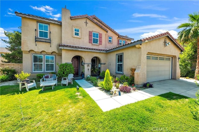 1048 Paintbrush Trl, Hemet, CA 92545 - mediterranean / spanish-style home featuring stucco siding, a front lawn, and driveway