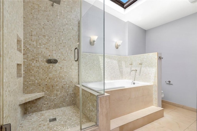 33292 Bremerton St, Dana Point, CA 92629 - full bathroom with a stall shower, a garden tub, toilet, and a skylight