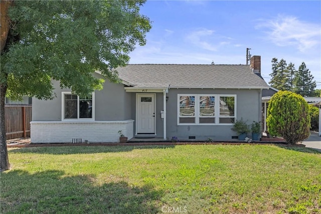 417 Jefferson St, Willows, CA 95988 - view of front of home with crawl space, stucco siding, brick siding, a chimney, and roof with shingles