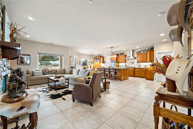 10204 Mount Olympus Valley Rd, Fallbrook, CA 92028 - living room featuring recessed lighting and light tile patterned flooring