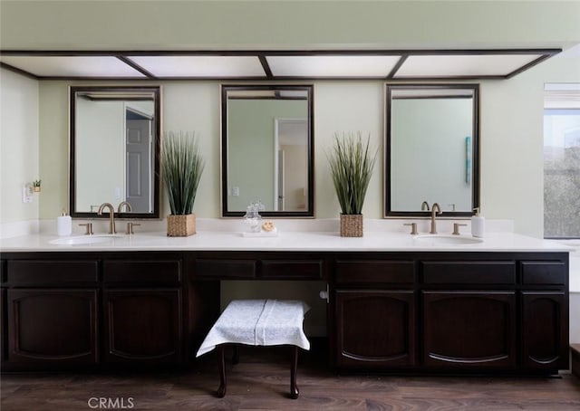 5941 E Valley Forge Dr, Orange, CA 92869 - full bathroom featuring double vanity and wood finished floors