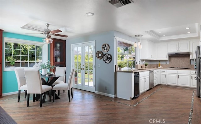 5941 E Valley Forge Dr, Orange, CA 92869 - kitchen with dishwasher, under cabinet range hood, plenty of natural light, baseboards, and recessed lighting