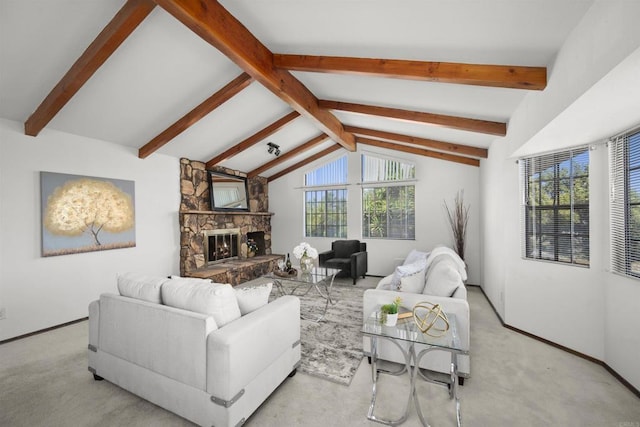 2125 Prospect St, National City, CA 91950 - carpeted living area featuring a stone fireplace and baseboards