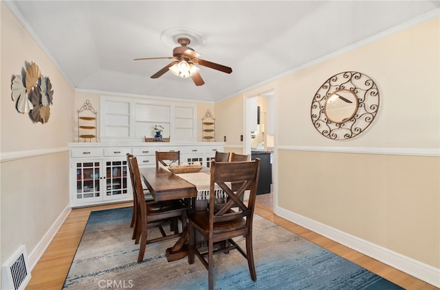 1260 Sinaloa Ave, Pasadena, CA 91104 - dining room with ceiling fan, wood finished floors, baseboards, and ornamental molding