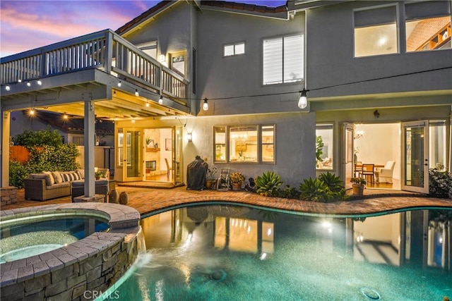 112 Del Cabo, San Clemente, CA 92673 - pool at dusk featuring a patio area and a pool with connected hot tub