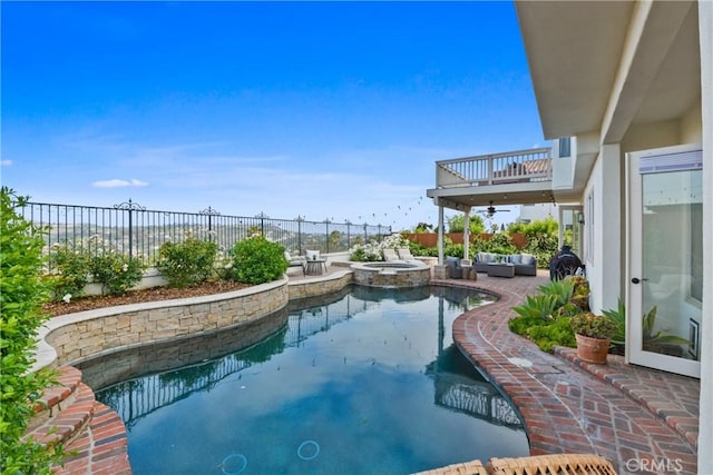 112 Del Cabo, San Clemente, CA 92673 - view of swimming pool featuring a fenced backyard, a patio area, a pool with connected hot tub, and outdoor lounge area