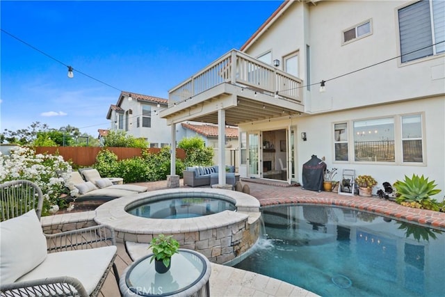 112 Del Cabo, San Clemente, CA 92673 - view of swimming pool featuring a pool with connected hot tub, an outdoor hangout area, a deck, and a patio area